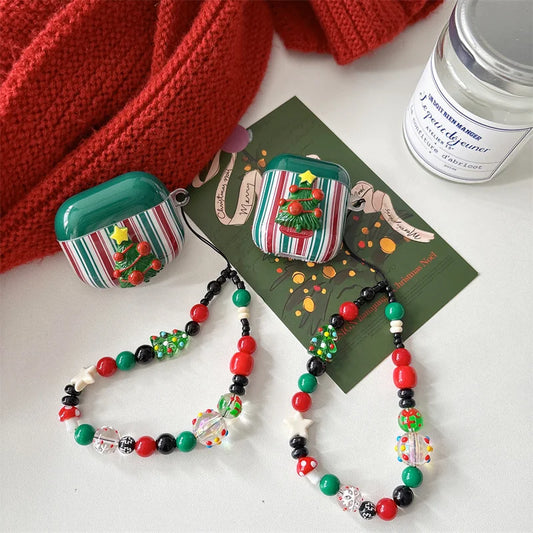 Cute 3D Christmas Tree headphone case for Apple Airpods 4 3 2 1 Pro Airpods Pro 2 silicone shockproof bead eardphone cover