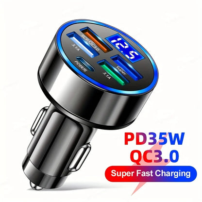 PD + QC 3.0 Fast Charging Car Phone Charger Adapter 4 Ports Usb Car Charger Type C PD35W Quick Charge 3.0 Car Charger