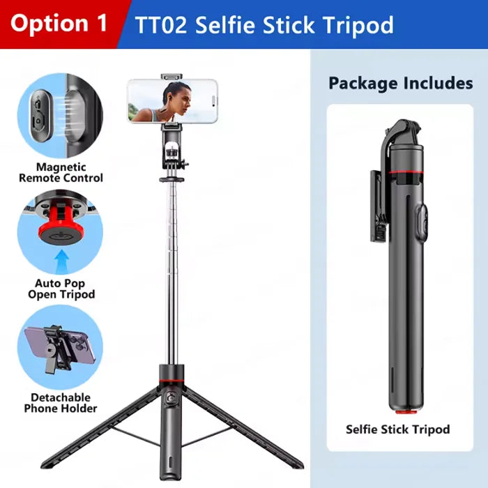 FANGTUOSI 2025 new 1.75M All In One Expandable Portable Phone Tripod Selfie Stick With Detachable BT Wireless Remote Compatible