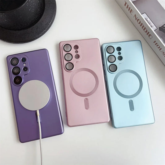 Luxury Matte Magnetic Case For Samsung S25 Ultra S24 Plus S23 S22 S21 FE Funda For Samsung Note 20 Ultra For Magsafe Phone Cover
