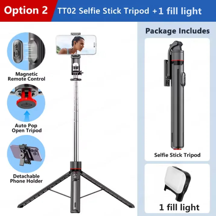 FANGTUOSI 2025 new 1.75M All In One Expandable Portable Phone Tripod Selfie Stick With Detachable BT Wireless Remote Compatible