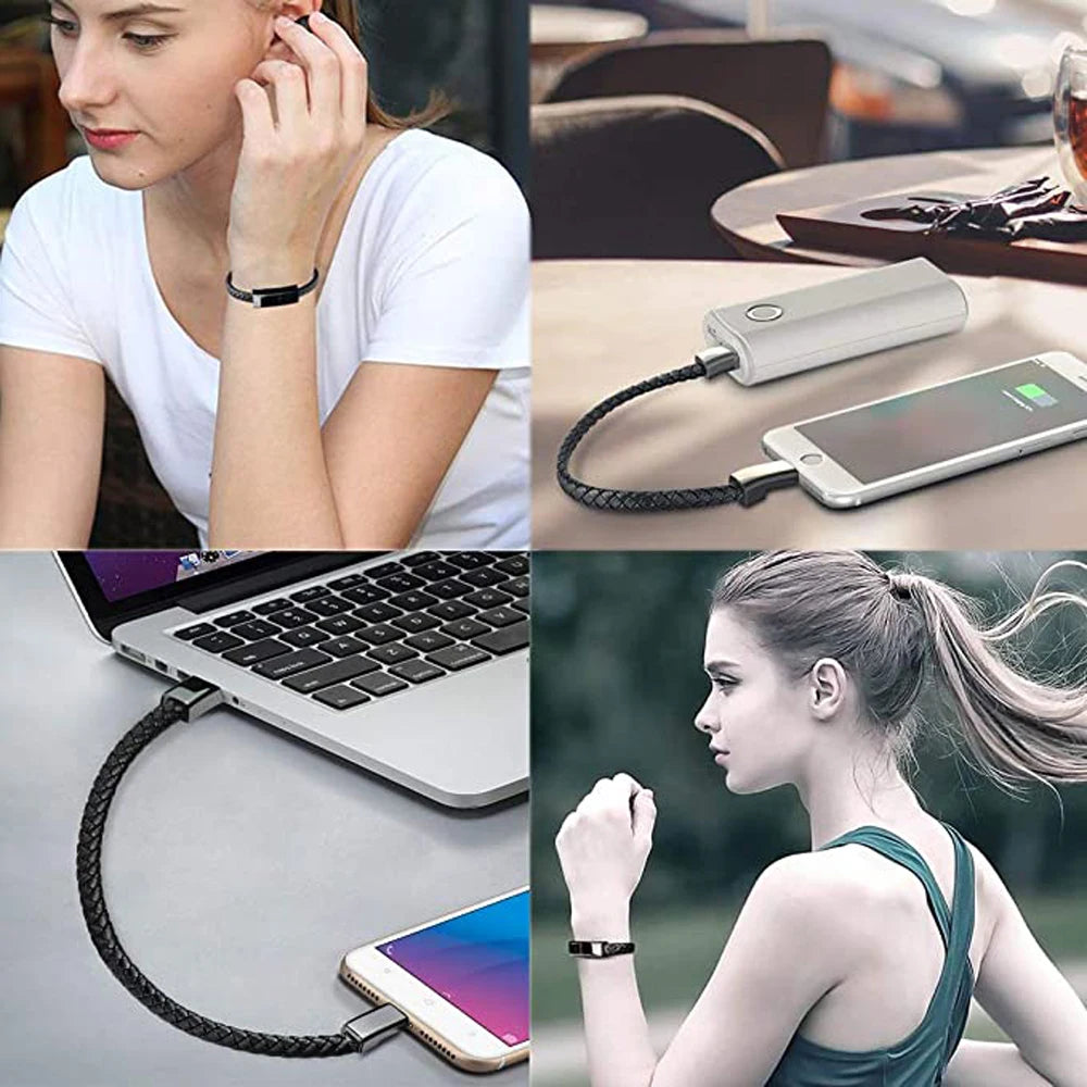 ILEPO Bracelet USB Charging Cable Outdoor Portable Leather Mini Micro USB C Charger Data Cable For iPhone Samsung HUAWEI Xiaomi