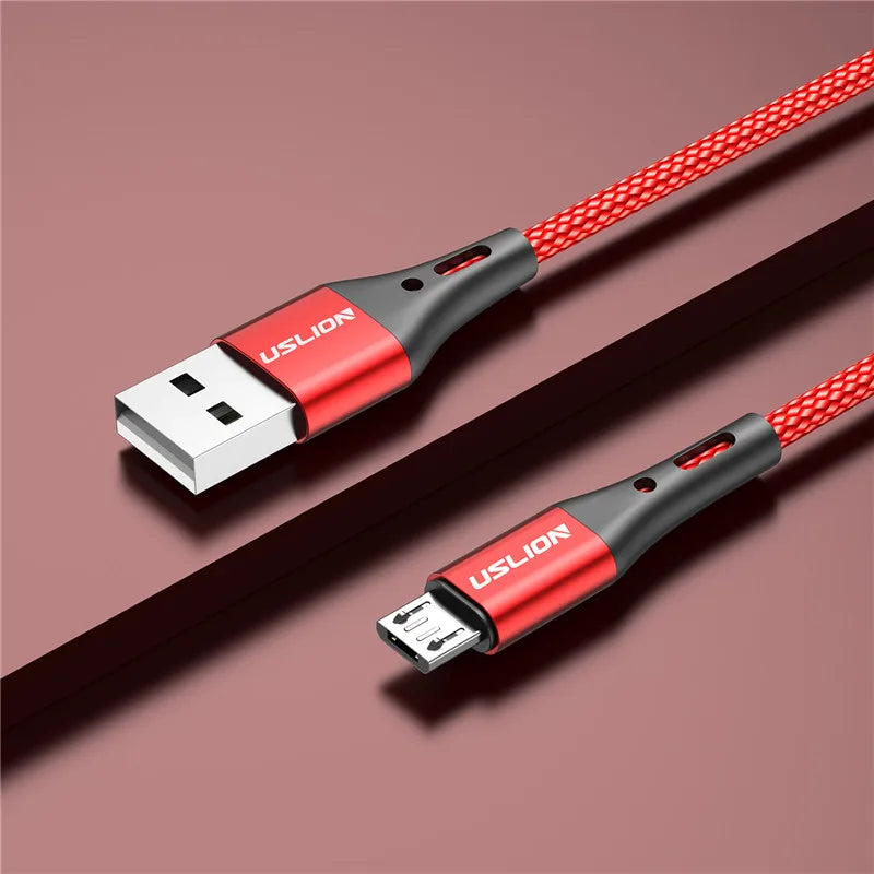 USLION 3A Micro USB Cable Fast Charging for Samsung Xiaomi Huawei Realme OPPO Android Mobile Phone USB Data Wire Cord 0.5/1/2/3M