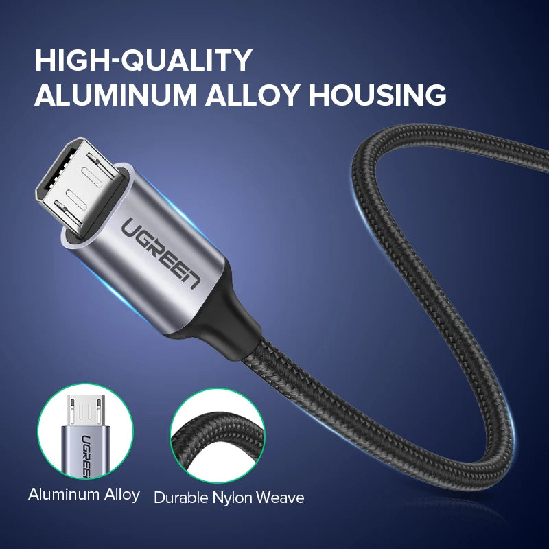 Ugreen Micro USB Cable 3A Nylon Fast Charging USB Type C Cable for Samsung Xiaomi HTC USB Charger Data Cable Mobile Phone Cable