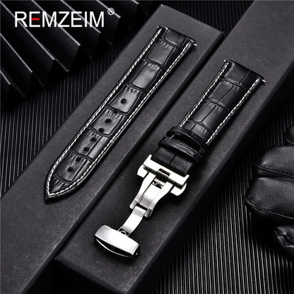 Genuine Calfskin Leather Watchbands Business Replace Watch Band 18mm 20mm 22mm 24mm With Butterfly Buckle Wristwatch Strap