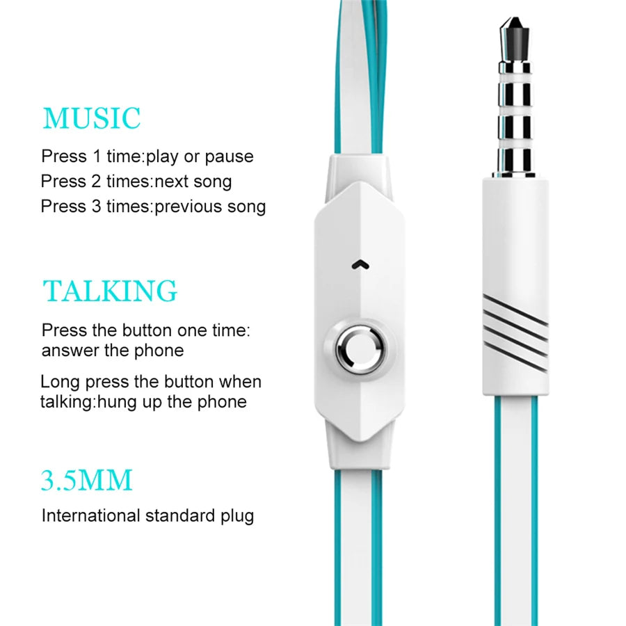 Extra Bass Headphones wired Earphone 3.5mm Earphones With Microphone Noodles Style Sport Headset auriculare for Samsung
