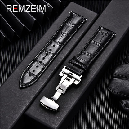 Genuine Calfskin Leather Watchbands Business Replace Watch Band 18mm 20mm 22mm 24mm With Butterfly Buckle Wristwatch Strap