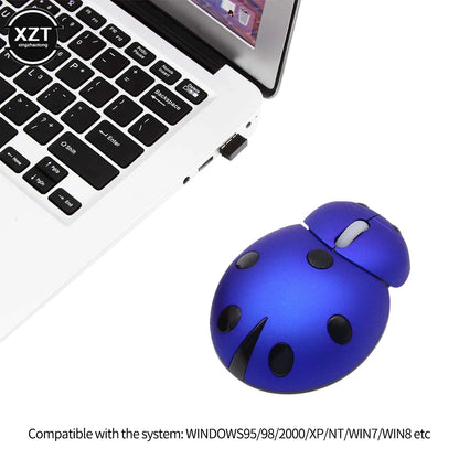 Wireless Laser Mini Ergonomic Computer Mouse Portable Creative Ladybug Shape Cute Usb Animal Mause Gift PC Mice For Laptop