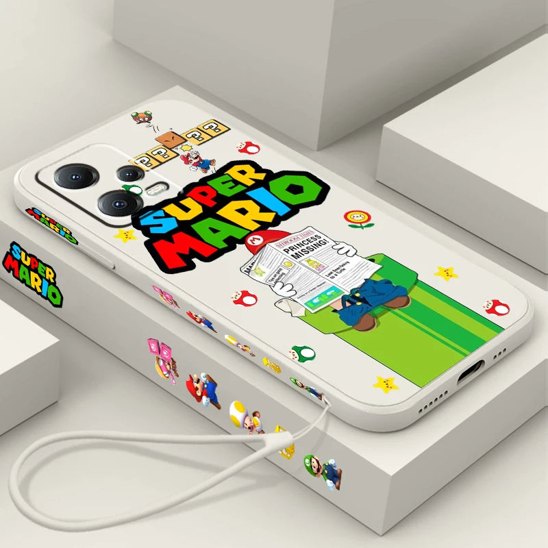 S-Super M-Marios B-Bros Cute Liquid Left Rope For Xiaomi Redmi Note 13 12 12S 12R 11 11T 11S 10 10S Pro Plus 5G TPU Phone Case