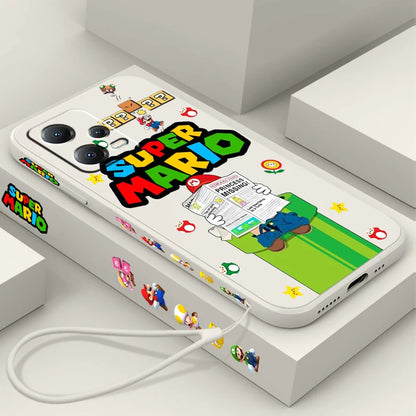 S-Super M-Marios B-Bros Cute Liquid Left Rope For Xiaomi Redmi Note 13 12 12S 12R 11 11T 11S 10 10S Pro Plus 5G TPU Phone Case