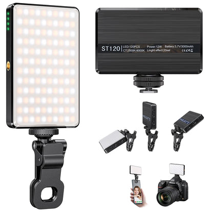 ST-120 LED Video Light Fill Light Rechargeable 3000 MAh Ajusted 3 Light Modes CRI95 Portable Mini Selfie Light 2500-9000K