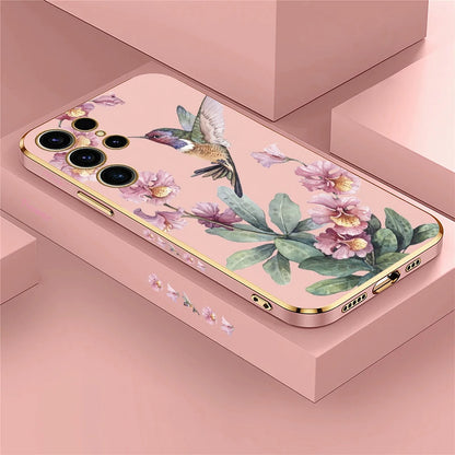 Phone Case For Samsung Galaxy S24 S21 FE S 25 Ultra S25 Plus 5G S23 FE S 24 S22 Plus Flower Bird Plating Protective Cover
