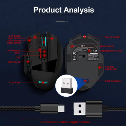 E-YOOSO RGB USB 2.4G Wired Gaming Mouse X-33 16000DPI 18 Buttons Programmable Backlight Game Mice Suitable for Desktop Laptop PC