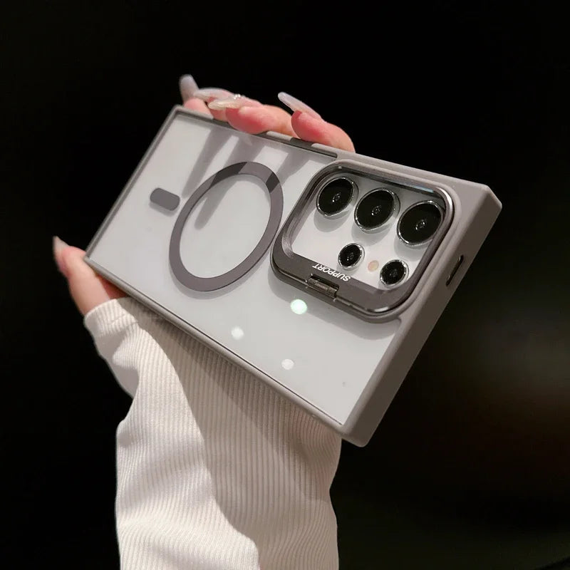 For Magsafe Hidden Holder Clear Case For Samsung Galaxy S24 Ultra S22 Plus S23 FE Shockproof Magnetic Wirelesss Charge Cover