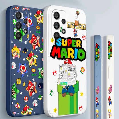 S-Super M-Marios B-Bros Cute Liquid Left Rope For Samsung A53 A52 A55 A32 A51 A71 A21S A13 A73 A55 A72 A23 A35 A05 5G Cover