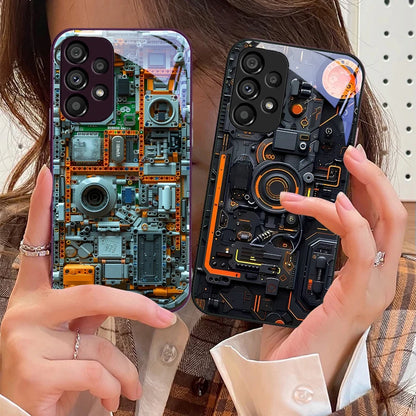 Mechanical device black For Samsung Galaxy S10 4G S20 11E 30 S21 22 S24 Fe Pro S23 S25 Ultra 5G S9 Tempered Glass Phone Case