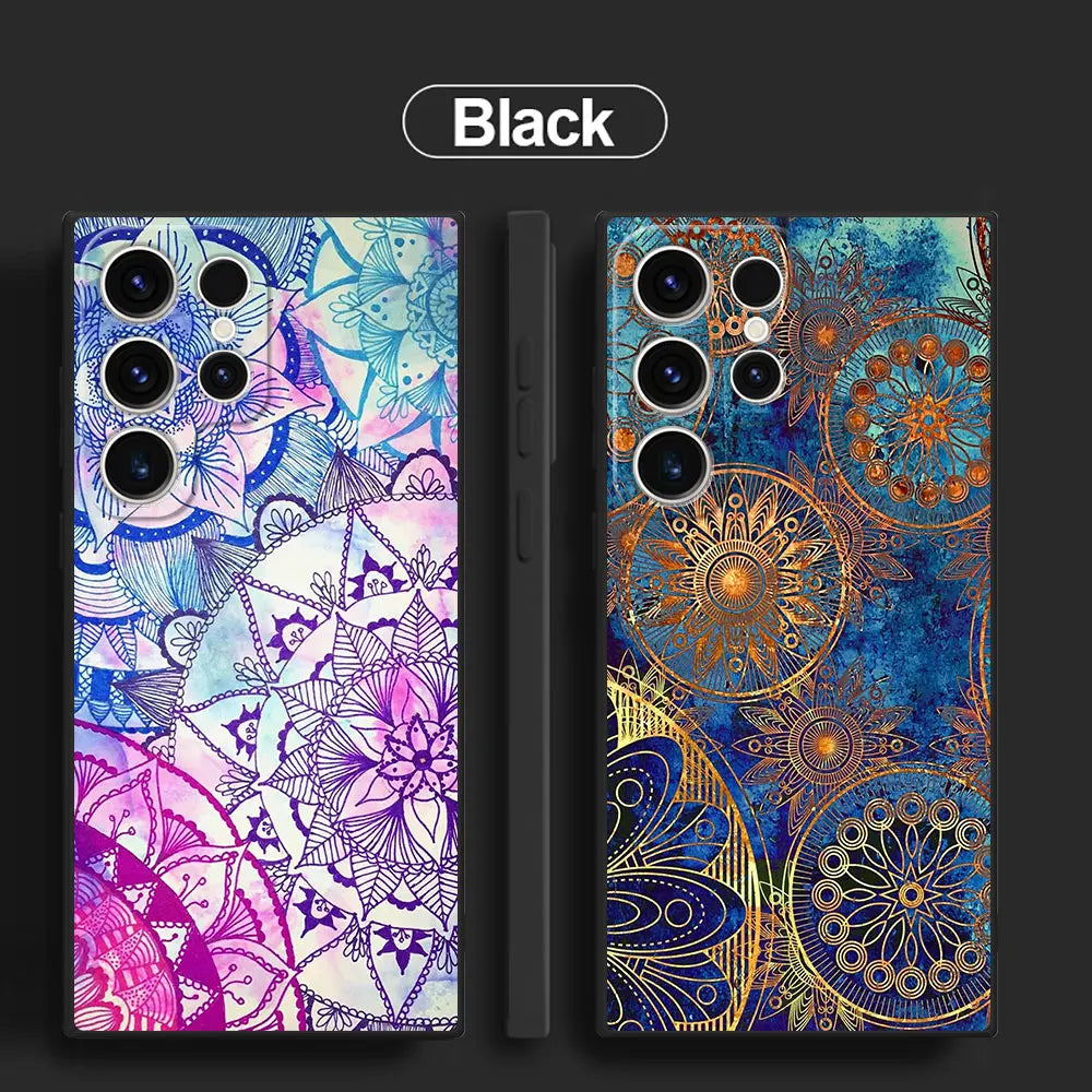 Mandala Luxury Case for Samsung Galaxy S20 S21 5G S24 Ultra S21 FE S23 Ultra S22 Plus S20 Plus S21 Plus S23 Black Soft Cover