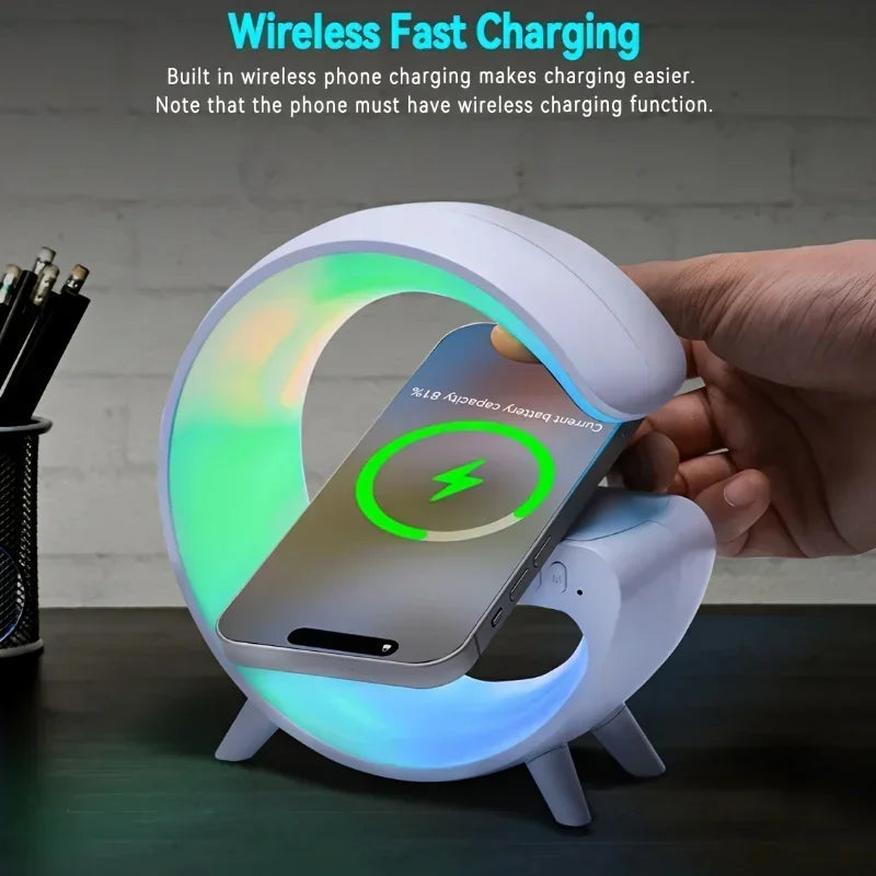 Multifunction Wireless Charger Pad Stand Speaker TF RGB Night Light Fast Charging Station for iPhone 16 15 Samsung Xiaomi Huawei