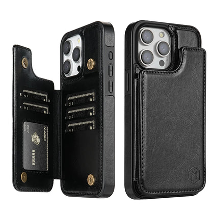 Wallet Solid Color Magnetic Double Buckle RFID Blocking Card Leather Case For iPhone 15 Pro Max 14 Plus 13 12 11 XR XS SE 2 8 7