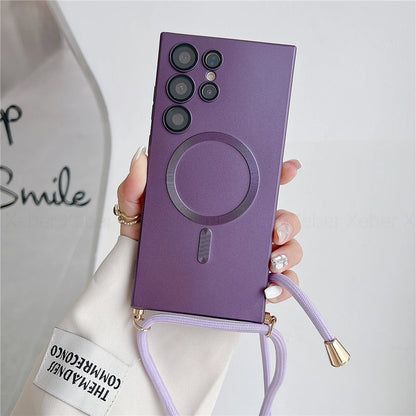 Lanyard Crossbody Necklace Magnetic Charge Case For Samsung S25 S24 S23 Ultra S22 S21 Plus S20FE Note 20 Matte Cover For Magsafe