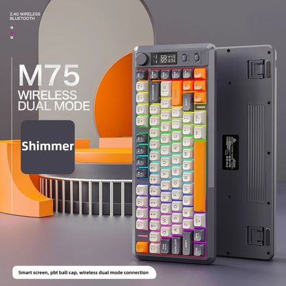 FREE WOLF M75 82-Key Compact Wireless Gaming Keyboard - Dual Mode (Bluetooth/2.4G) RGB Backlit OLED Display Large Battery