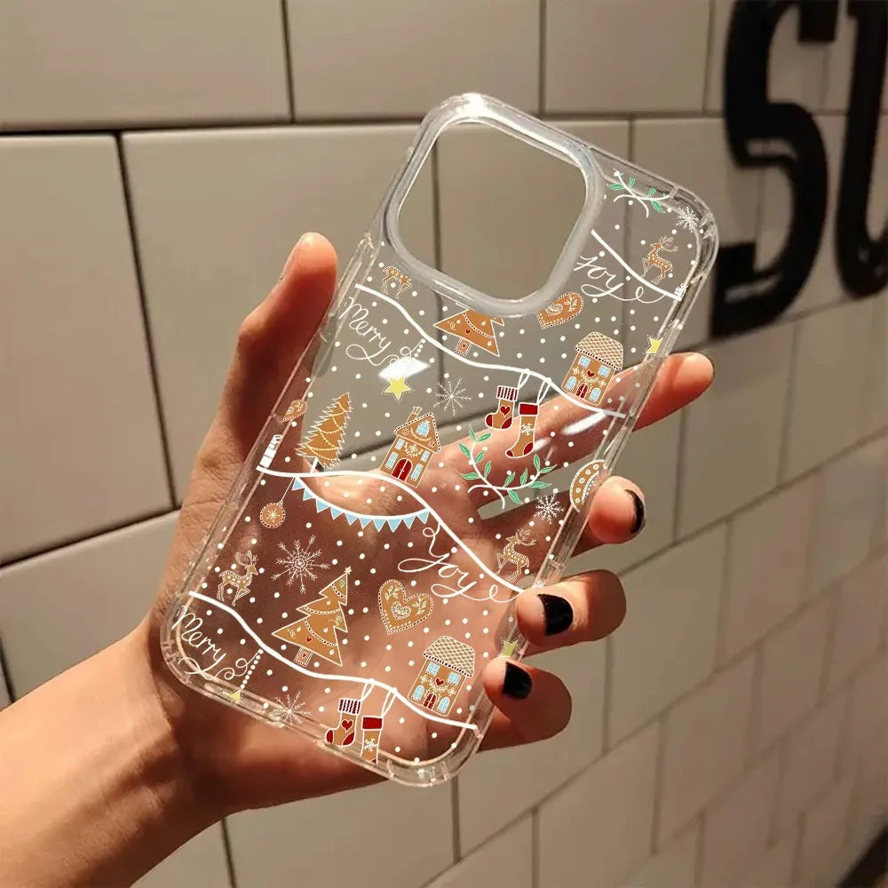 Cute Christmas Tree Gingerbread Aesthetic Transparent Phone Case for iPhone 17 16 11 XR 13 15 14 12 Pro Max XS XR 7 8 Plus Cover
