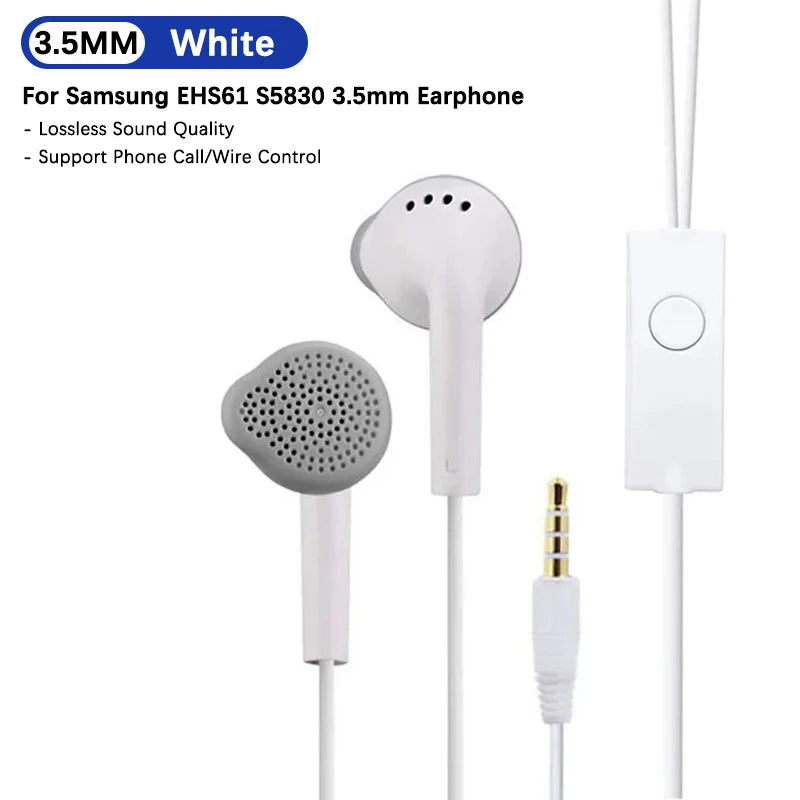 For Samsung Earphone EHS61 S5830 3.5mm Wired Headset With Mic For Galaxy A15 A14 A06 A05 A25 A34 A13 A12 M15 M34 M14 S9 S10 Plus