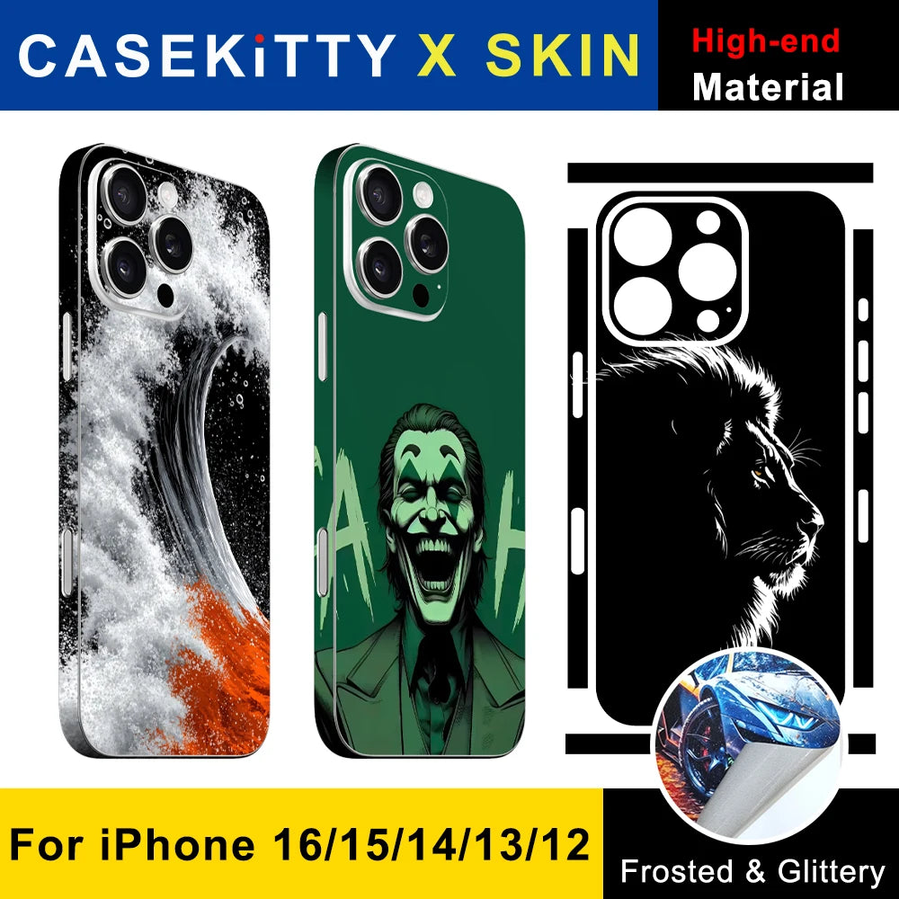 CASEKiTTY Skin Wrap For iPhone 15 Pro Max Sticker 16 14 Plus Back Cover Film 12 13 Mini Protective Decal Side Frame Protector