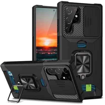 Shockproof Magnetic Holder case for Samsung Galaxy S25 S24 S23 S22 S21 Ultra Plus FE Note 20 Ultra With Card Solt Cover
