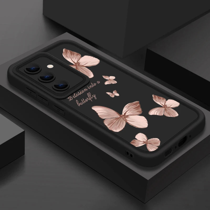 Gold Butterfly Soft TPU Case For Samsung Galaxy A55 A54 A15 A56 A16 A35 A53 A25 5G S25 S24 S23 S22 Ultra Plus S23 FE Phone Cover