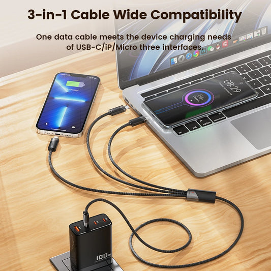 Toocki 3 in 1 Type C Cable To USB C Micro Lightning Data Cord For iPhone 15 Pro Max 100W Fast Charging Wire For Samsung Xiaomi
