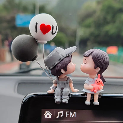 Car Accessories Cute Cartoon Couples Action Figure Figurines Balloon Ornament Auto Interior Dashboard for Girls Gifts Drop
