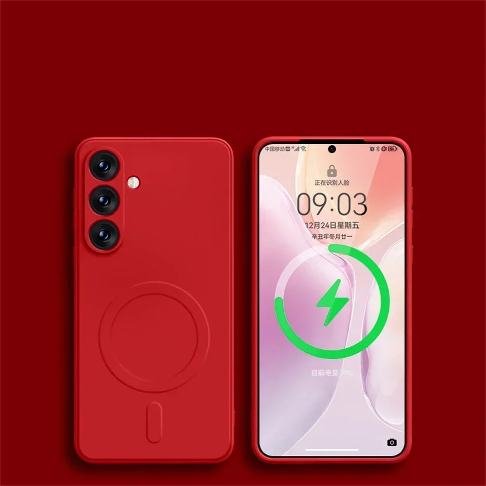 Original Liquid Silicone Magnetic Wireless Charge Case For Samsung Galaxy S25 S24 S23 S22 S21 Ultra For Magsafe Shockproof Cover