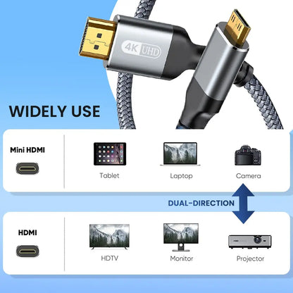 NIERBO Mini HDMI to HDMI Cable HD 4K 60Hz High-Speed Braided HDMI-compatible Cable Bi-Directional 2.0Cord for HDTV Tablet Camera