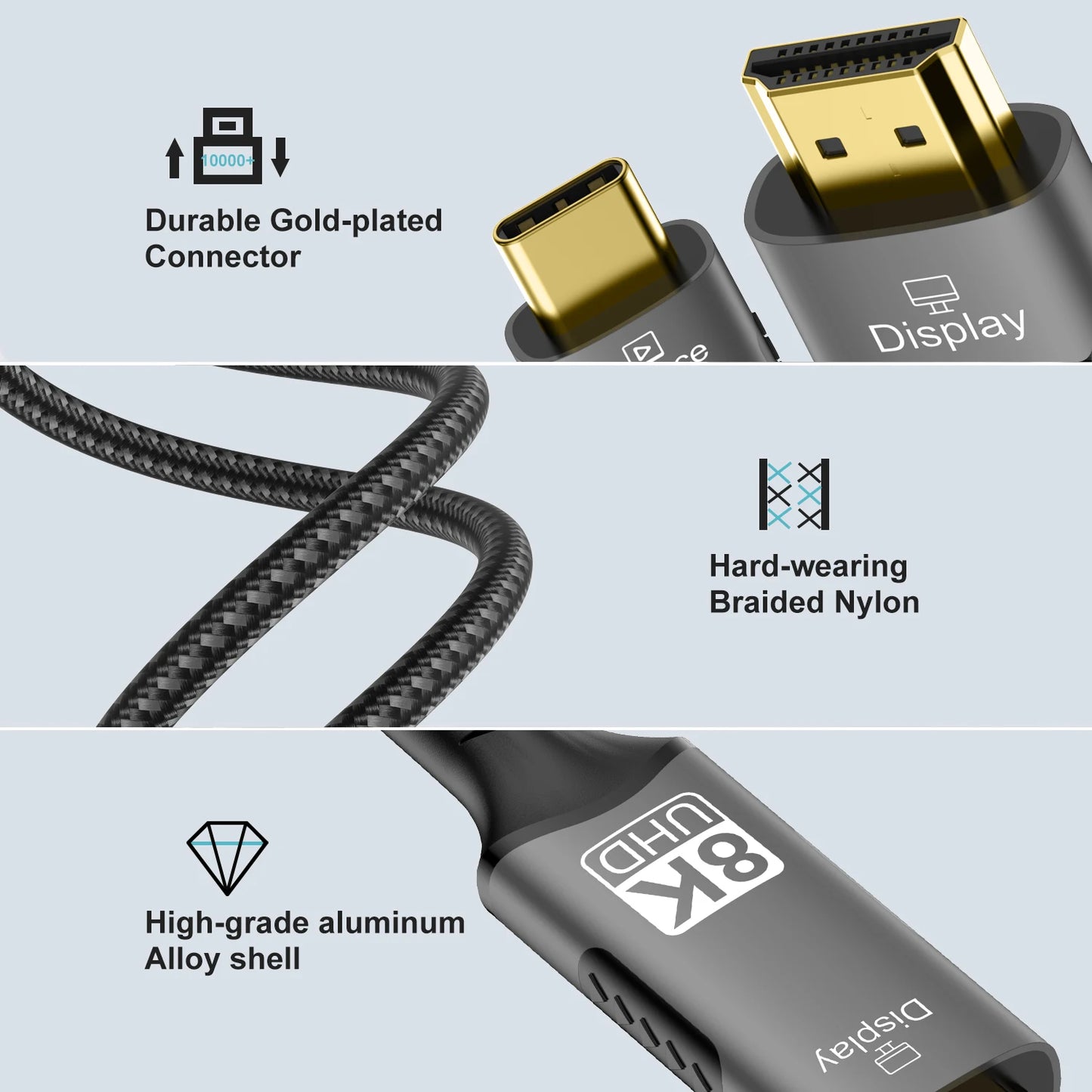 8k@60hz USB C to HDMI cable 4k@120hz Type C to HDMI 2.1 Thunderbolt 4 Compatible HDTV Cable for PC MacBook Pro HUAWEI