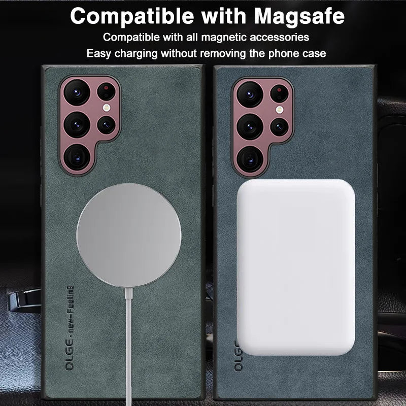 Magnetic For Magsafe Leather Case For Samsung Galaxy S23 S22 Ultra S21 FE S25 S24 Ultra Luxury Wireless Charge Shockproof Cover