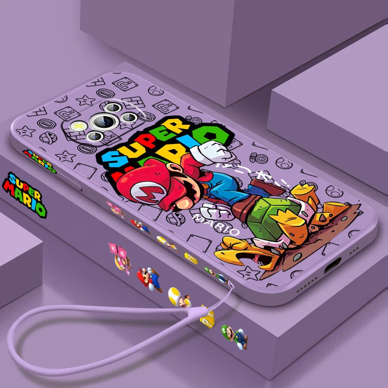 S-Super M-Marios B-Bros Liquid Left Rope For Xiaomi Mi Poco X6 X5 X4 X3 M6 M5 M5S M4 M3 F5 F4 F3 Pro 5G Cover Phone Case