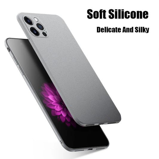 Ultra-Thin Sandstone Matte Case For iPhone 15 14 13 Pro 12 11 Pro Max Mini 16 Plus Slim Soft TPU Shockproof Scrub Back Cover