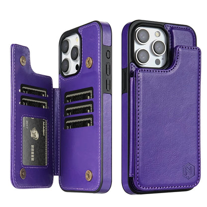 Wallet Solid Color Magnetic Double Buckle RFID Blocking Card Leather Case For iPhone 15 Pro Max 14 Plus 13 12 11 XR XS SE 2 8 7