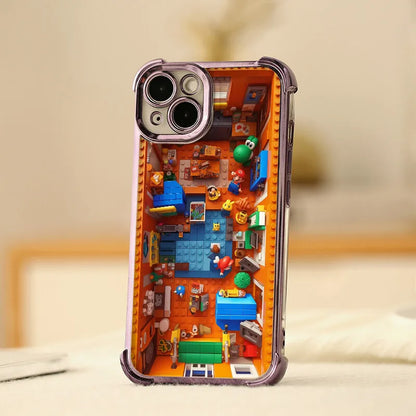 Luxury Plating Building Super Mario Clear Phone Case For Xiaomi Redmi Note 14 13 12 10 11 Pro 10S 9S Redmi 14C 13C 12C 9A 9i 9