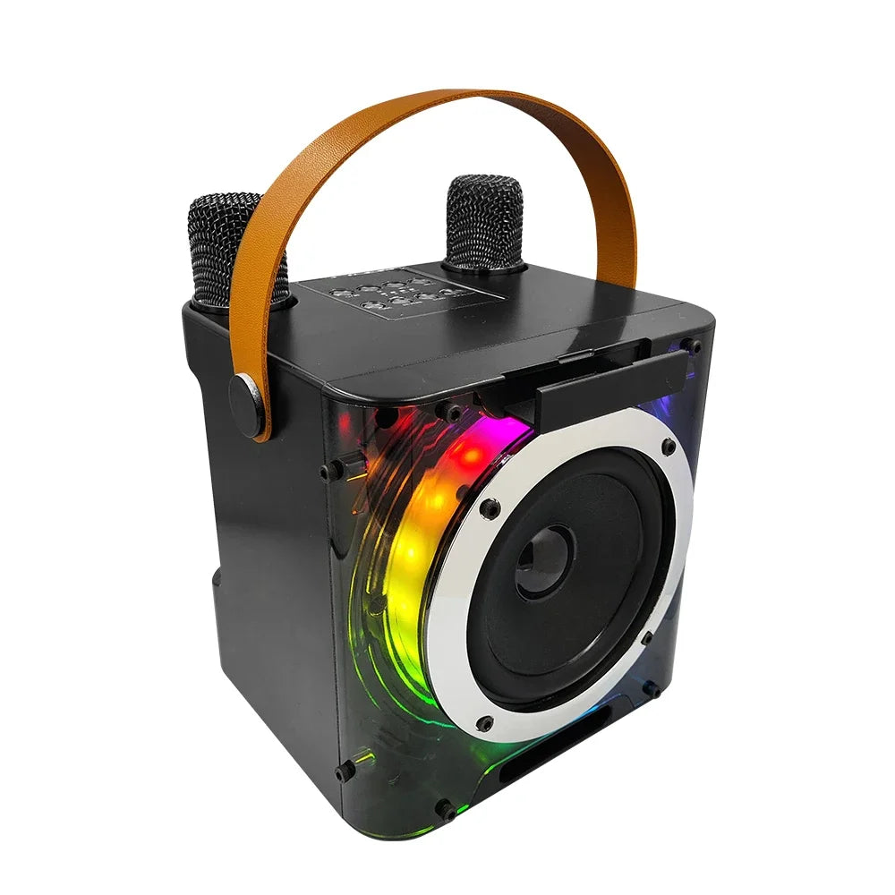 High Power Karaoke Machine, Mini Bluetooth Speaker and Microphone Set, RGB Lighting Effects, Stereo Subwoofer, with Phone Holder
