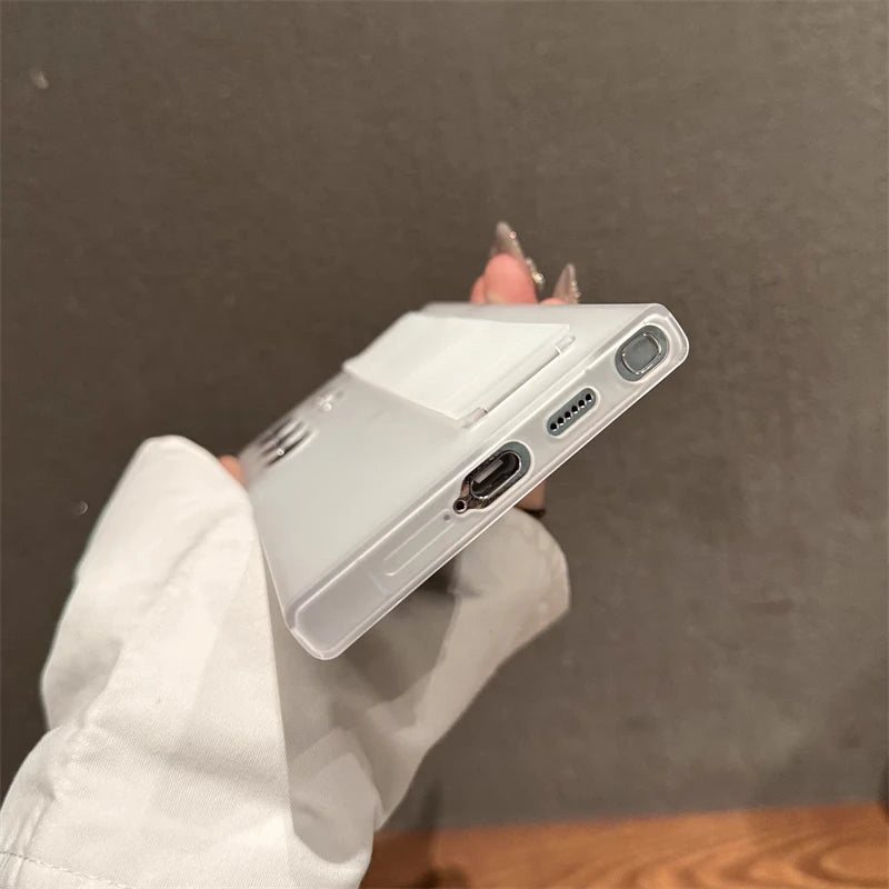 Luxury Ultra-Thin Matte Elastic Silicone Wrist Strap Shockproof Case For Samsung S25 Edge S24 S23 Ultra Plus PC Hard Clear Cover