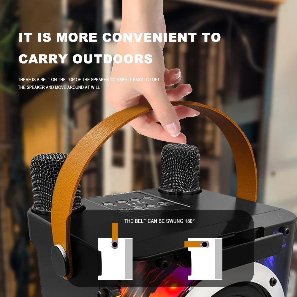 High Power Karaoke Machine, Mini Bluetooth Speaker and Microphone Set, RGB Lighting Effects, Stereo Subwoofer, with Phone Holder