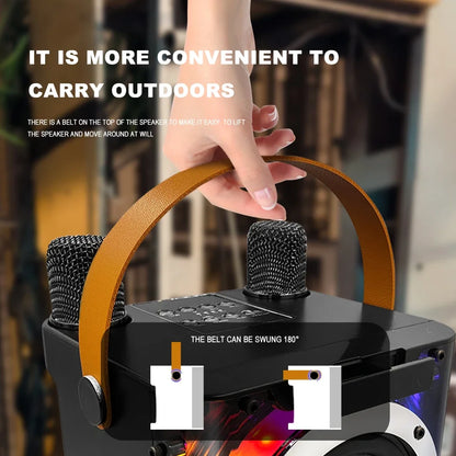High Power Karaoke Machine, Mini Bluetooth Speaker and Microphone Set, RGB Lighting Effects, Stereo Subwoofer, with Phone Holder