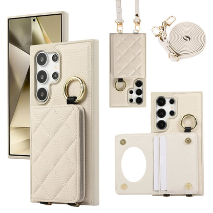 Crossbody Leather Phone Case for Samsung Galaxy S25 Ultra S24 FE S23 S22 Plus Mirror Wallet with Card Holder Protective Cover
