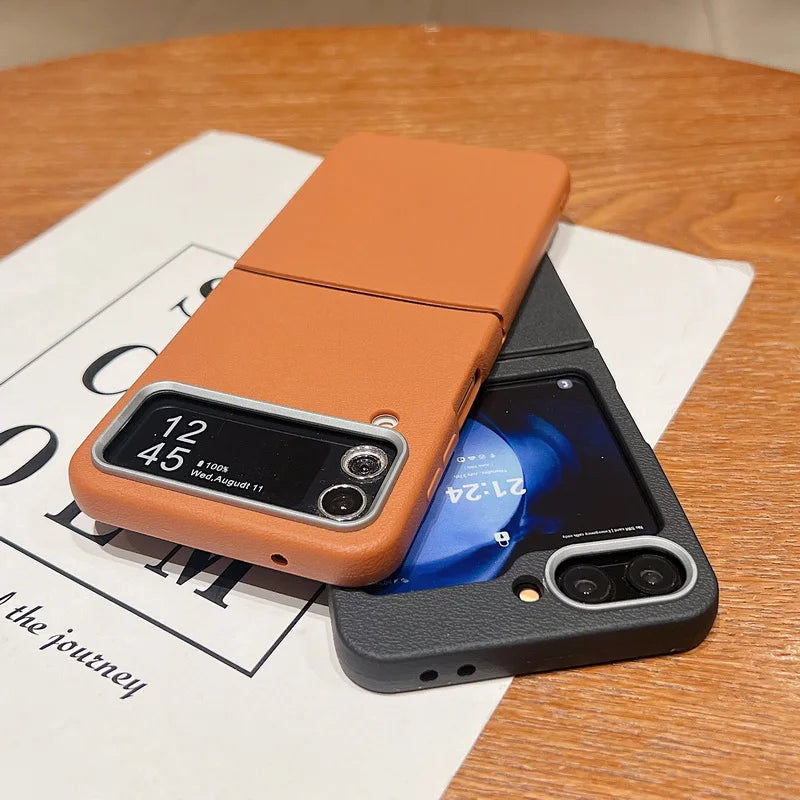Leather Texture TPU Case For Samsung Z Flip7 Flip6 Flip5 Shockproof Folding Soft Phone Cover For Samsung Galaxy Z Flip 7 6 5 4 3