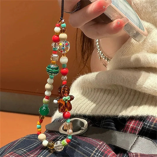Cute Christmas Phone Chain Pendant Wrist Strap Anti-lost Lanyard Festival For iPhone Decorative Strap Bracelet Phone Accessories