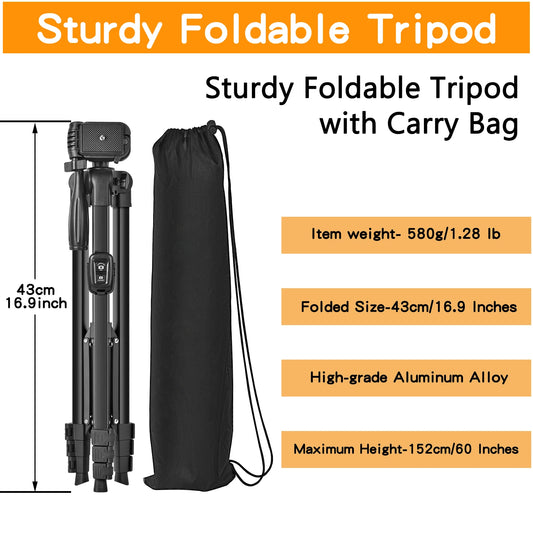60 Inch/152cm Camera Tripod with Travel Bag, Mobile Phone Tripod with Remote Control, Professional Aluminum Alloy Portable Stand