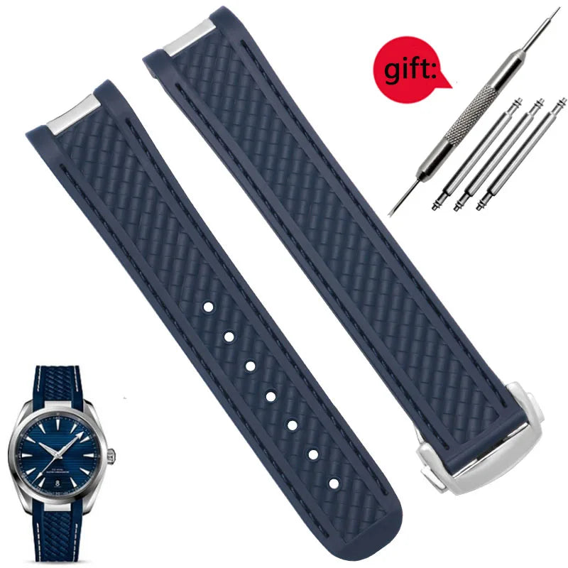 Rubber Watchband For Omega AT150 Seamaster 300 AQUA TERRA Diving watches straps Black Blue Silicone Watch Strap 20mm bracelet