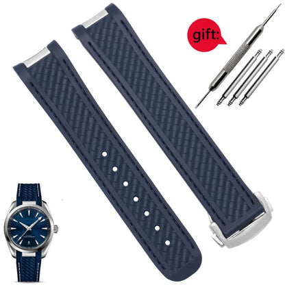 Rubber Watchband For Omega AT150 Seamaster 300 AQUA TERRA Diving watches straps Black Blue Silicone Watch Strap 20mm bracelet